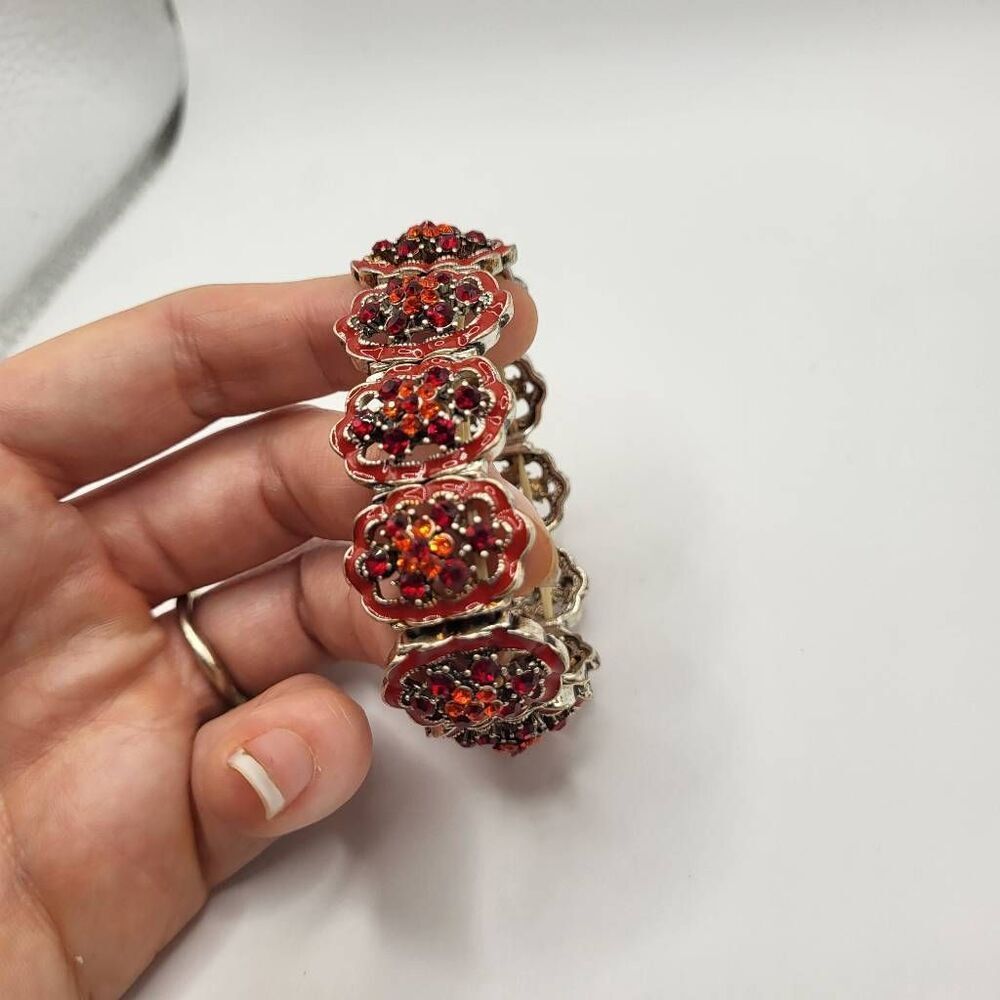 Beautiful Bohemian Red Enamel and Rhinestone Bracelet